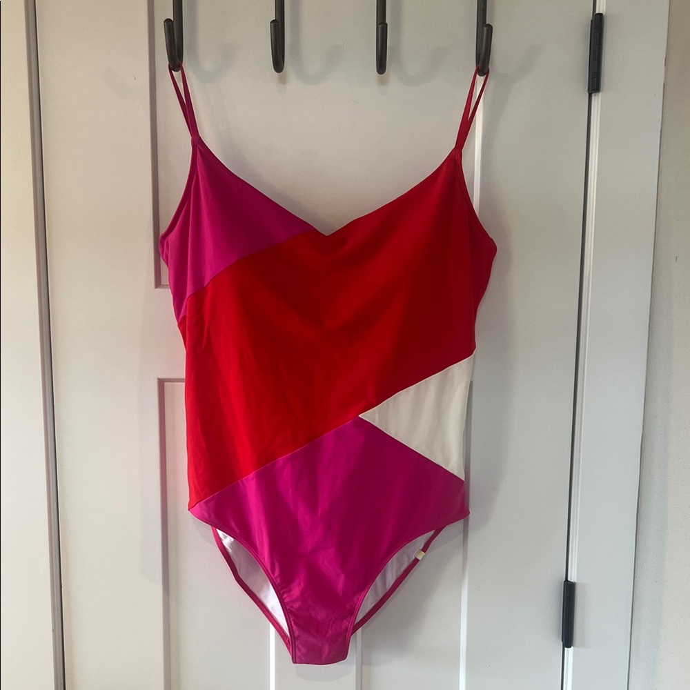 Summersalt Colorblock One Piece Swimsuit Pink Red White Size 18 Plus Flattering